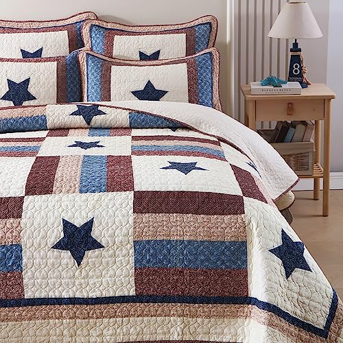 Cotton Bedding Quilt Sets 3 Pieces Reversible Coverlet Sets All Season Boys Real Patchwork Bedspread