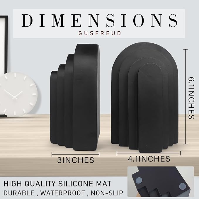 Book Ends for Heavy Books, Resin Decorative bookends, Heavy Duty Bookend for Shelves, Book Stopper for Shelves, Modern Home Decor Aesthetic Book Ends, Layered Arch Design Set of 2(Matte Black)