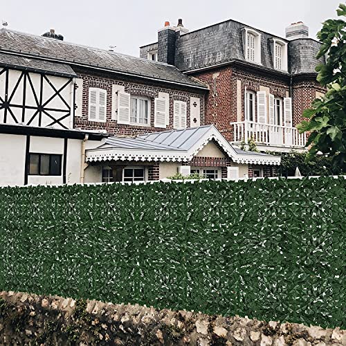 Faux Ivy Privacy Fence Screen Outdoor Expandable Artificial Greenery Roll Fake Hedge Wall Patio Green Plastic Leaf Plant Vine Grass Panels Gate Covering Garden Yard Balcony