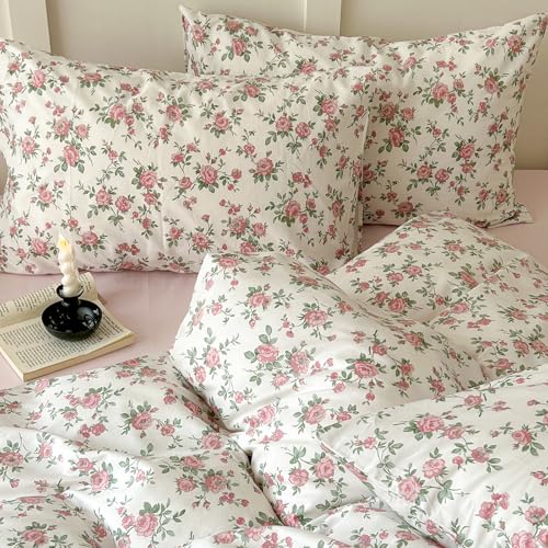 Vintage Floral Comforter Set King Aesthetic Rose Flowers Pattern Comforter Cottagecore Bedding Set 3 Pieces Farmhouse Botanical Comforter Set Soft Lightweight Bedding Comforter King Size