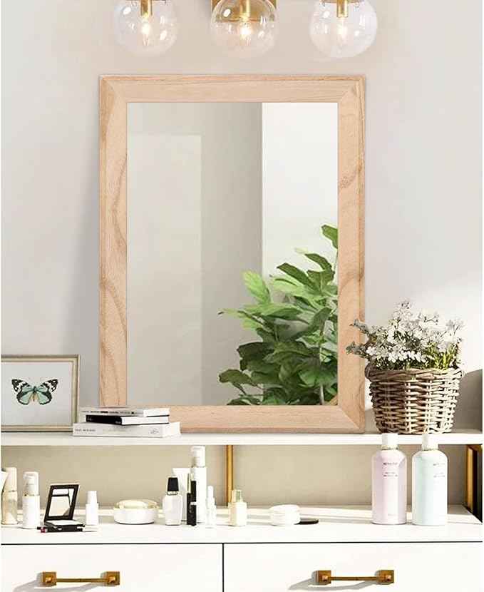 AAZZKANG Rustic Mirrors for Wall Rectangle Wood Frame Mirror Large 28"x20" Decorative for Farmhouse Bedroom Bathroom Living Room Large