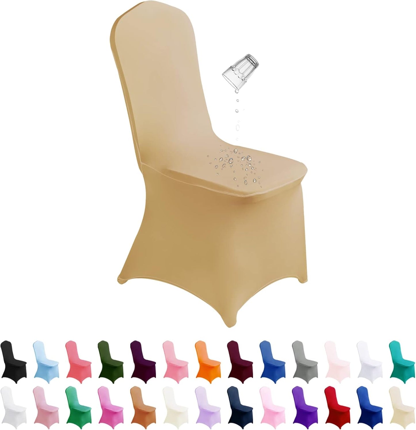 SUPERO Waterproof Spandex Chair Cover 25PCS, Stretch Dining Chair Covers, Polyester Outdoor Chair Covers, Protector Stretch Chair Cover for Party Universal, Banquet, Wedding Event, Hotel(Champagne)