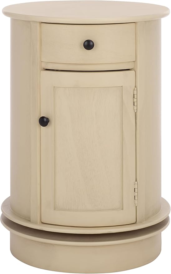 SAFAVIEH Home Collection – Tabitha Sand Accent Table, Round Swivel Side Table with 1 Drawer & Interior Cabinet Storage, Classic Pedestal Design, Fully Assembled (AMH5712G)