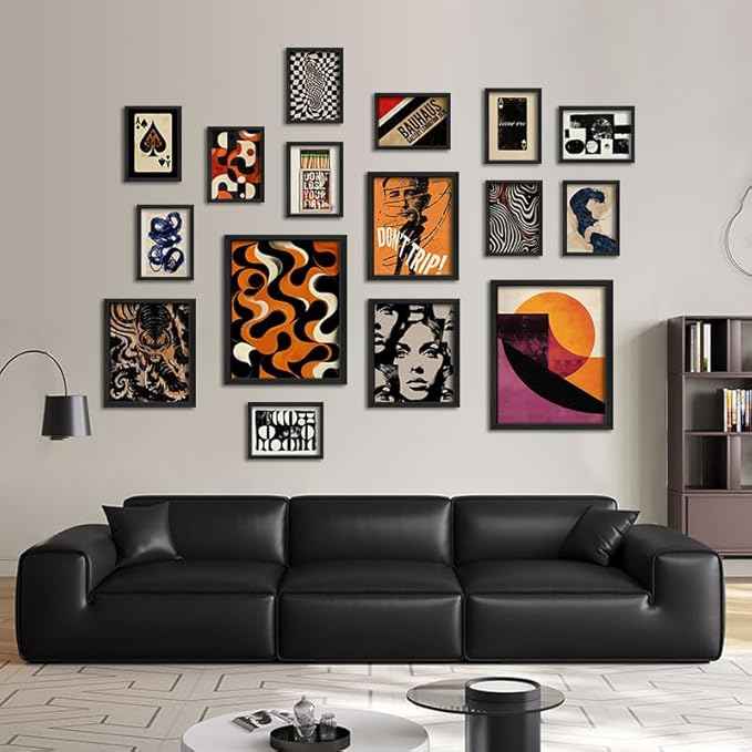 16 PCS Retro 70s Wall Art Decor, Eclectic Vintage Gallery Wall Prints for Bedroom, Abstract Minimalist Posters for Living Room Aesthetic, Collage Kit Pictures, 60s 80s 90s Dorm Home Decor