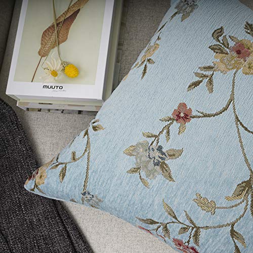 Embroidery Jacquard Teal Floral Leaf Pattern Square Decorative Throw Pillow Case Cushion Cover
