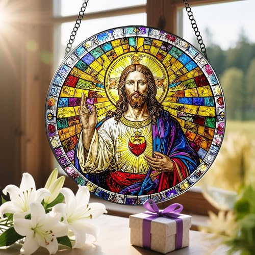 8'' Sacred Heart of Jesus Stained Glass Suncatcher