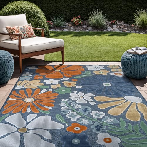Outdoor Rug 10x14 Large Modern Floral Tropical Area Rugs for Outdoor and Indoor Patio Easy to Clean Non Shedding Living Room Porch Garden Washable Outside Carpet (140 Sq Ft)