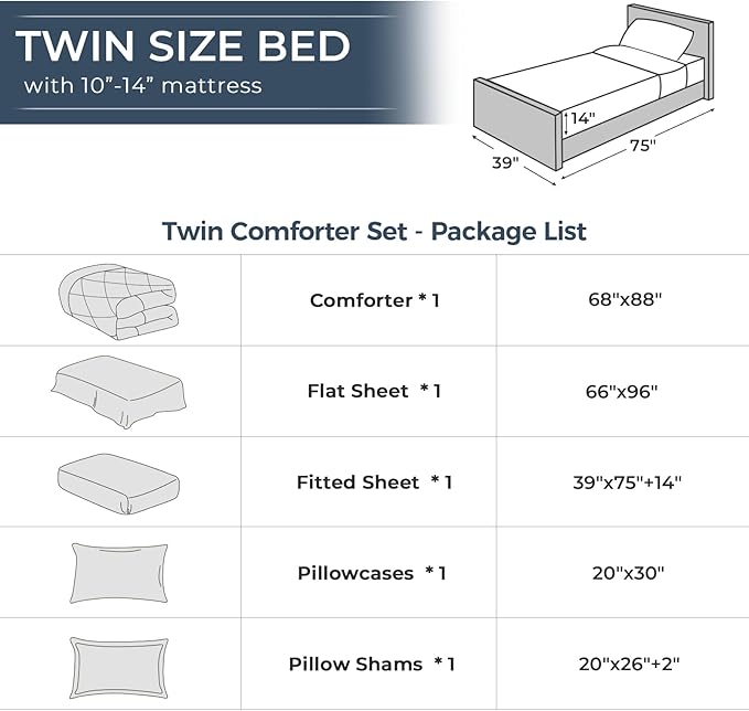 HEVUMYI Twin Purple Comforter Set - 5-Piece All Season Bed in a Bag Twin, Ultra Soft Bedding Set with Comforter, Flat Sheet, Fitted Sheet, Pillowcases, Pillow Shams, Lavender Purple