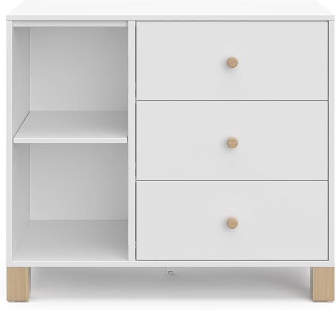 Storkcraft California 3 Drawer Combo Dresser (White with Driftwood) – GREENGUARD Gold Certified, Interlocking Drawer System, Pre-Installed Drawer Tracks for Easier Assembly, Spacious Cabinet
