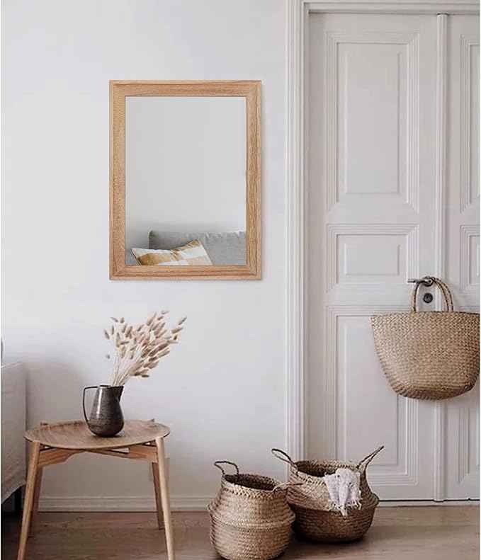 AAZZKANG Rustic Mirrors for Wall Rectangle Wooden Frame Hanging Mirror for Bedroom Bathroom Living Room Entryway Large 20"x16"