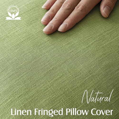Decorative Linen Fringe Throw Pillow Covers 18×18 Lush Green (2 Count)