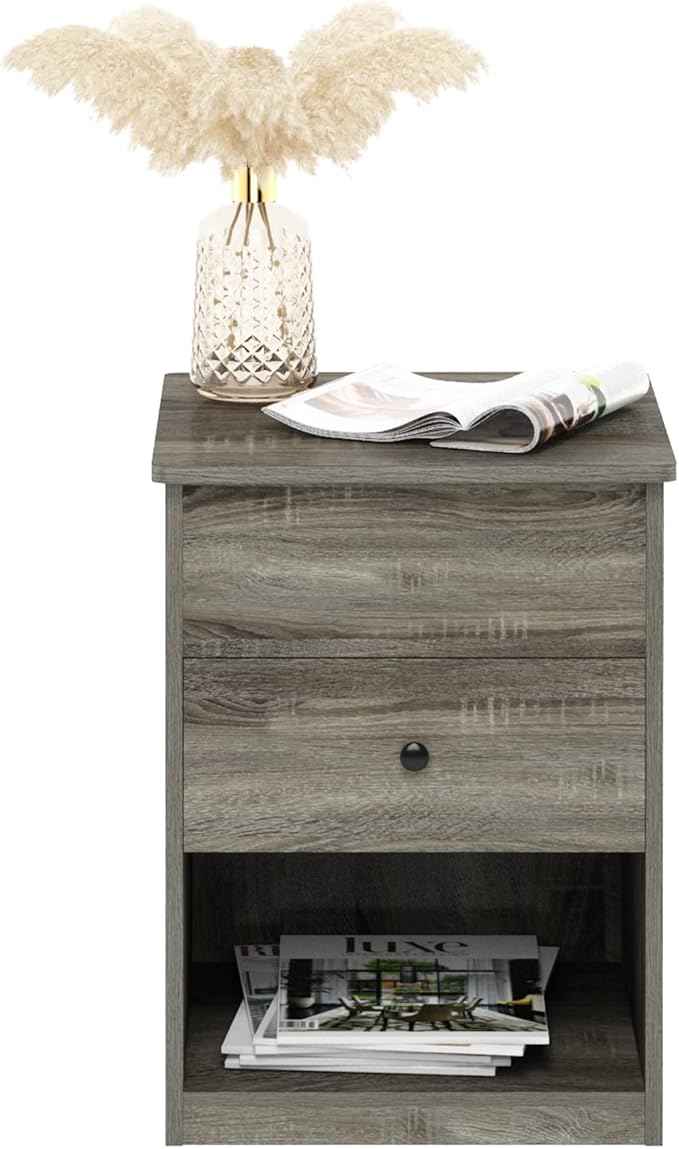 Furinno Jensen Lift Top Nightstand, French Oak Grey
