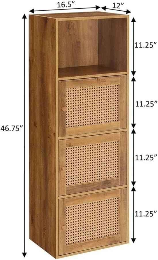 Convenience Concepts Xtra Storage Boho Weave 3 Door Cabinet 16.5" - Modern Rattan Organizer with Shelf for Living Room, Bathroom, Office, Home Library, Closet, Brown Autumn Haze/Beige Barley