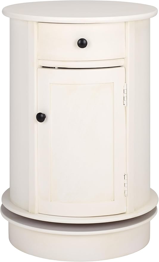SAFAVIEH Home Collection – Tabitha Ivory Accent Table, Round Swivel Side Table with 1 Drawer & Interior Cabinet Storage, Classic Pedestal Design, Fully Assembled (AMH5712J)