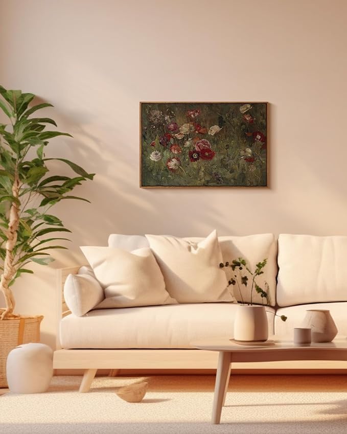 InSimSea Framed Canvas Wall Art Vintage Decor, Flowers Large Wall Art Prints, Flowers Art Modern Farmhouse Decor, Botanical Painting for Office, Bedroom Bathroom Home Decor, 20"x30"