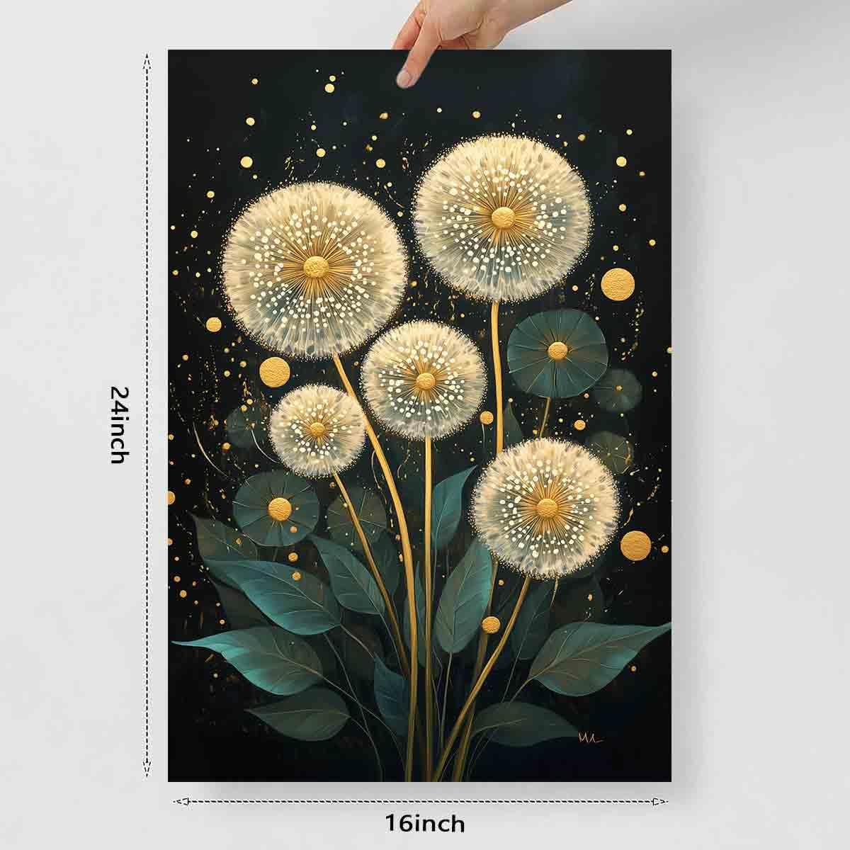 Dandelion Wall Art Abstract Botanical Pictures White Dandelion Wall Art Moody Green Plants Painting Rustic Floral Canvas Abstract Flower Painting Wildflower Vintage Moody Artwork 16x24inch No Frame