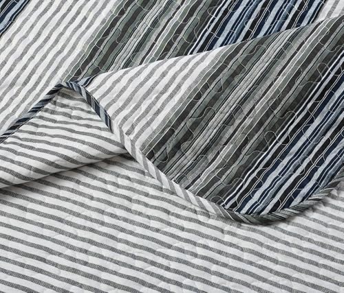 Multi Grey Stripes Patchwork Quilt Set