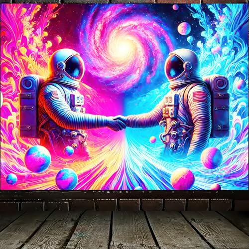 Blacklight Tapestry Galaxy Astronaut Neon Decor 59 x 78 Inch