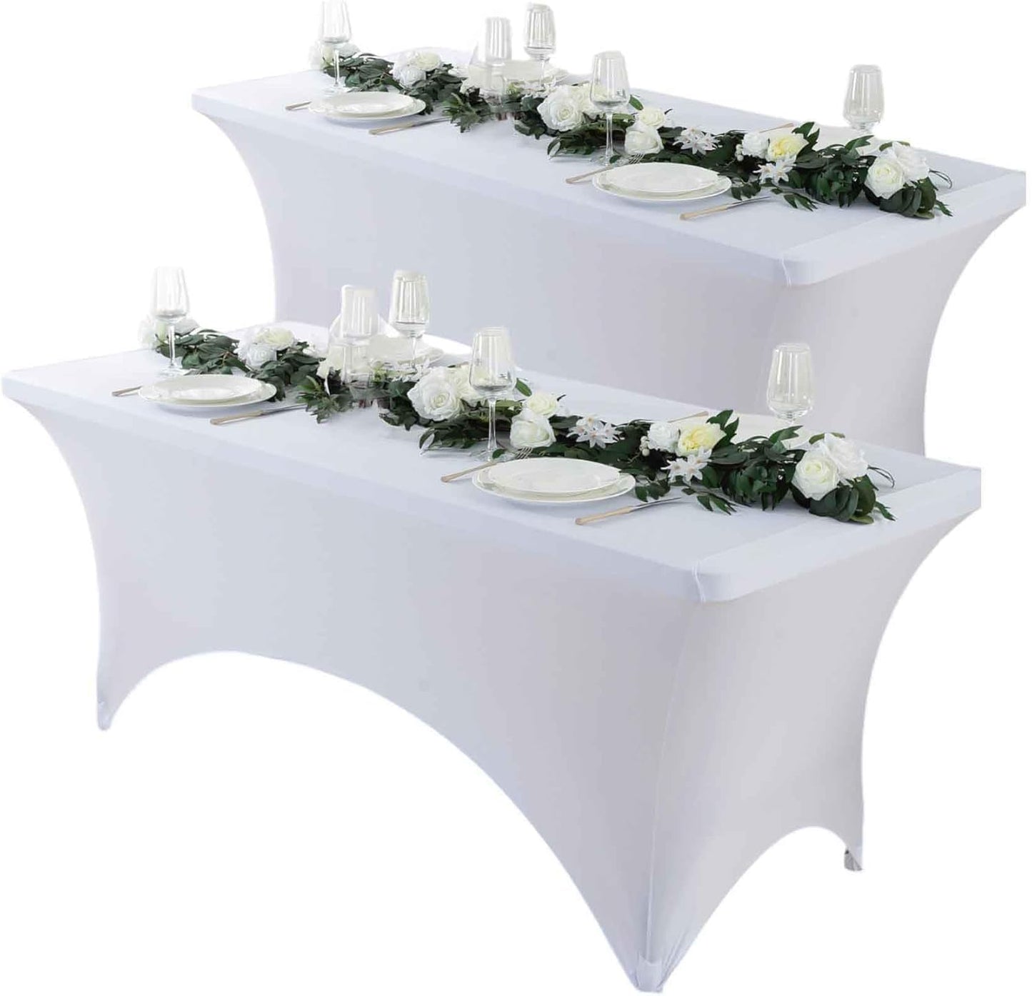 Craft And Party 2 Pack 4ft White Spandex Tablecloth – Fitted Stretch Cover – Universal Fit for Folding Tables – Wrinkle-Free, Washable – Ideal for Parties, Weddings, Events