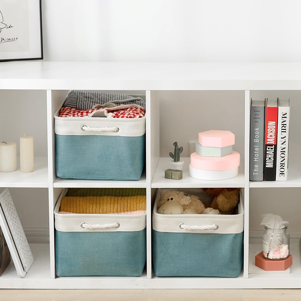 TheWarmHome Storage Baskets for Organizing - Extra Large 3 Pack 17x14x10 inch Storage Bins for Shelves Closet Nursery Bathroom Bedroom Baby Clothes Dog Toy Home Organization (White & Green)