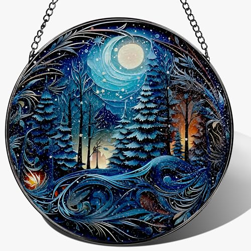 8 Inch Starry Night Forest Suncatcher Ornament