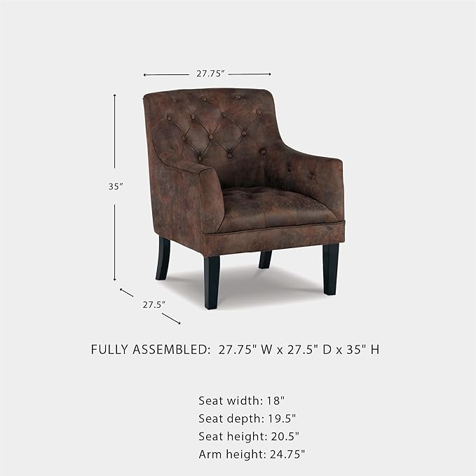 Signature Design by Ashley Drakelle Traditional Accent Chair with Diamond Button Tufting, Attached Cushions, Fabric Upholstery, 20.5" Seat Height, Dark Brown