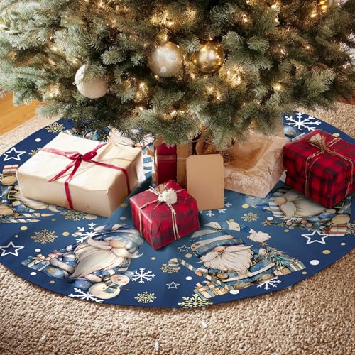 Blue Gnomes Christmas Tree Skirt Gnomes Snowflaks Christmas Decorations House Decor Winter Holiday Party Xmas Tree Skirt 48 inches