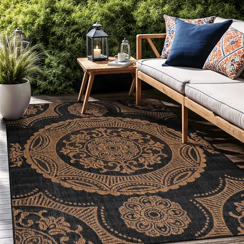 Medallion Outdoor Rug 8x10 Washable Outside Carpet for Indoor Patio Porch Waterproof Easy Cleaning Non Shedding Area Rugs Nut Brown 8 x 10