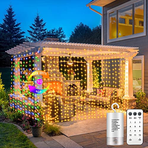 9.8Ft x 9.8Ft Curtain Lights Battery Operated 2 Color Changing (300 Count)