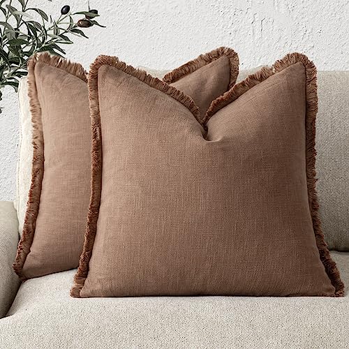 Decorative Linen Fringe Throw Pillow Covers 26×26 Inch (2 Count)