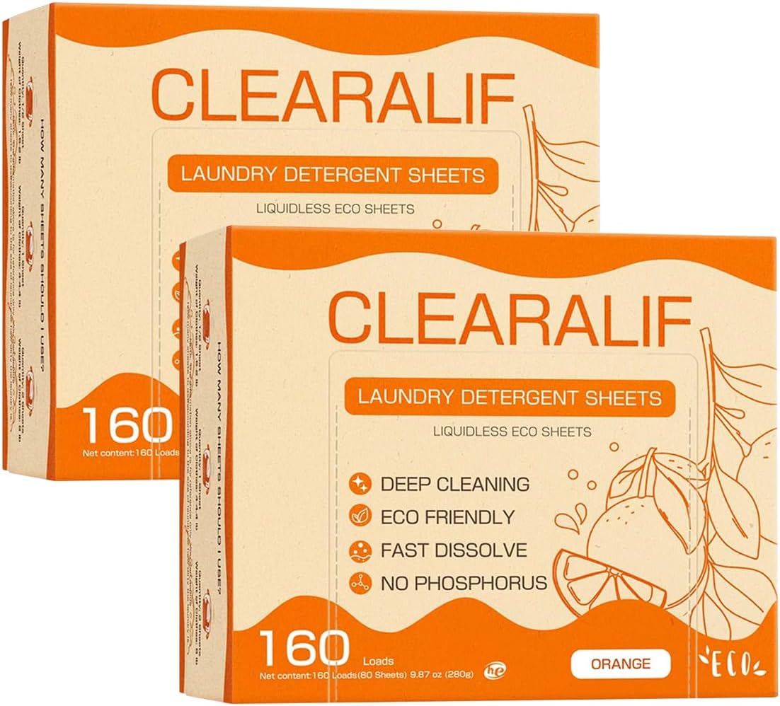 CLEARALIF Laundry Detergent Sheets (320 Loads), Orange,Great For Travel,Apartments, Dorms,CLEARALIF Laundry Detergent Strips Eco Friendly & Hypoallergenic (80 Count, Pack of 2) - Décor Diaries
