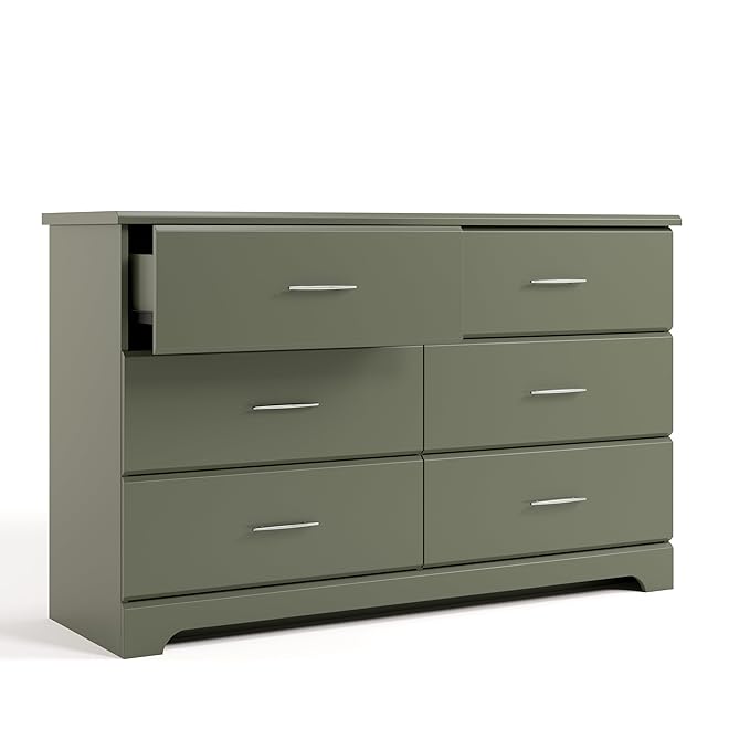 Storkcraft Brookside 6-Drawer Dresser (Olive) – GREENGUARD Gold Certified, Green Dresser for Bedroom, Kids & Nursery Storage Chest, Safety Interlocking Drawers, Pre-Installed Tracks, Kids Chest