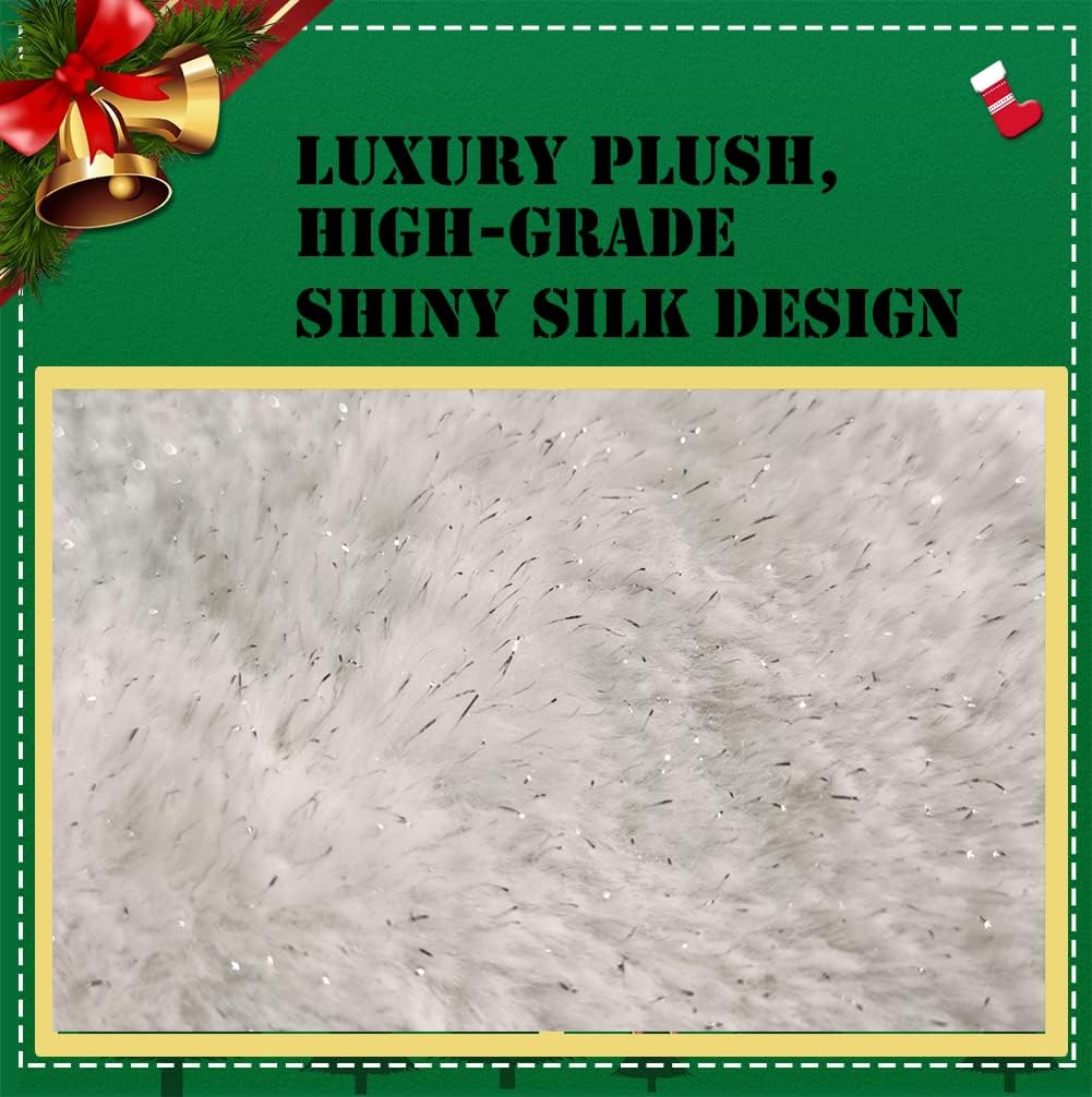 AOGU 36 Inch Faux Fur Christmas Tree Skirt White Shiny Plush Skirt for Merry Christmas Party Christmas Tree Decoration