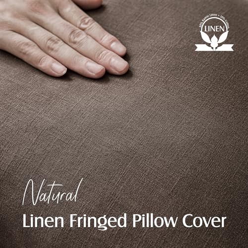 Decorative Linen Fringe Throw Pillow Covers 24×24 Reddish Brown (2 Count)