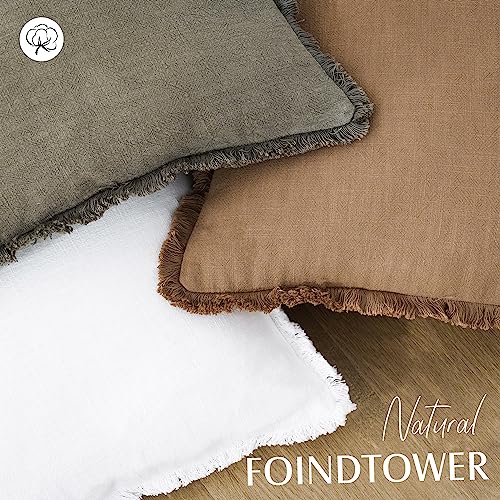 Decorative Linen Fringe Throw Pillow Covers 16×16 Khaki Brown (2 Count)