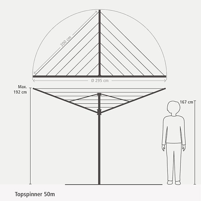 Brabantia Topspinner Outdoor 4 Arm Spinning Clothesline (164 ft/Ø 1.8") Rotating, Folding Clothes Drying Rack + Ground Spike (Anthracite)