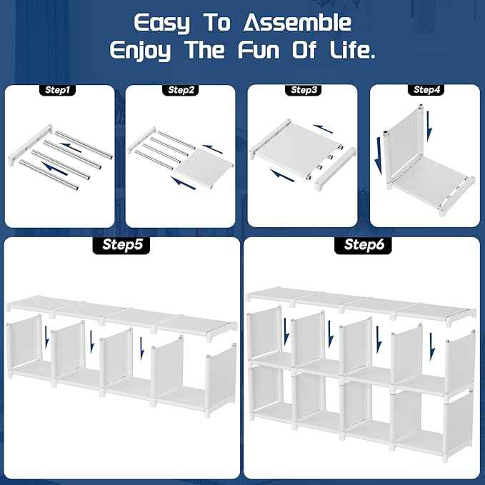 Mavivegue Book Shelf, 20 Cube Storage Organizer, DIY Bookcase, Metal Cube Bookshelf, Tall Book case for Bedroom, Living Room, Office, Closet Storage Organizer, Black Cubicle Storage Rack-White