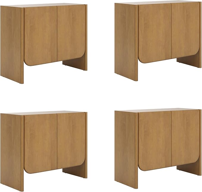 Nathan James Jacala Mid Century Modern Entryway Storage Cabinet with Doors, Living Room Accent Cabinet with Wood Frame, Light Brown Set of 4