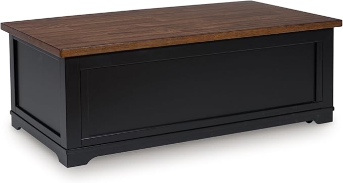 Signature Design by Ashley Wildenauer Lift Top Cocktail Table, Satin Finish Base, 2 Drawers, 2 Storage Bins, Hardwood Solids, 52" W x 28" D x 19" H, Light Brown & Black