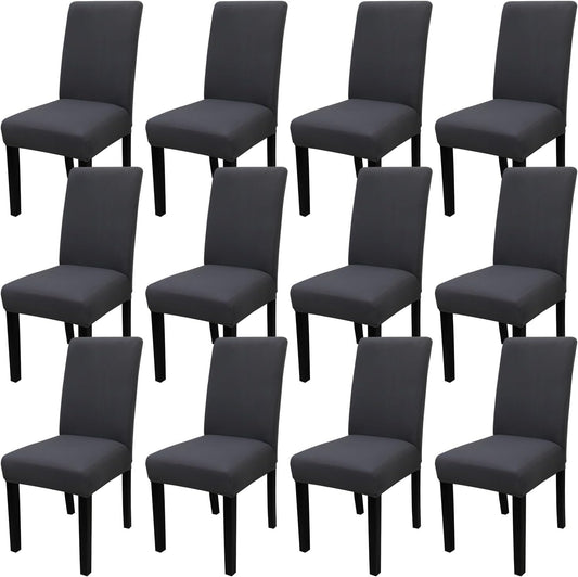 JQinHome Dining Room Chair Covers Set of 12, High Stretch Chair Slipcover Removable Washable Chair Seat Protector Cover for Home Party Hotel Wedding Ceremony (Grey)