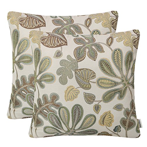 Set of 2 Jacquard Tropical Leaf Pattern Throw Pillow Covers Decorative Pillowcase 20X20 Inches (2 Count)