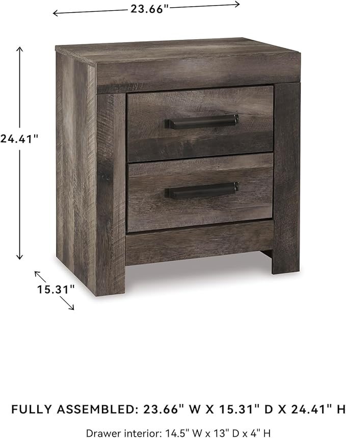 Signature Design by Ashley Wynnlow Rustic 2 Drawer Two Drawer Nightstand, 24.41" Tall, Weathered Gray
