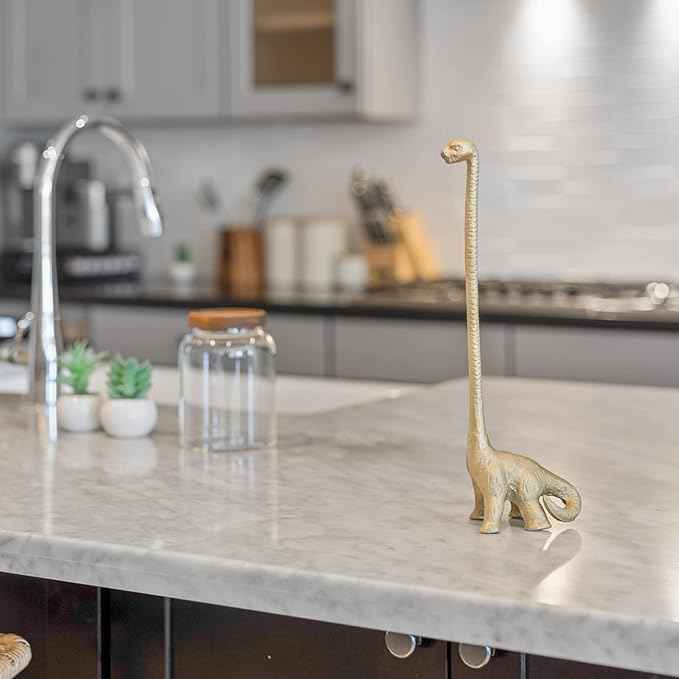 WallCharmers Gold Paper Towel Holder, Metal Toilet or Kitchen Paper Holder for Floor or Countertop, Gold Dino