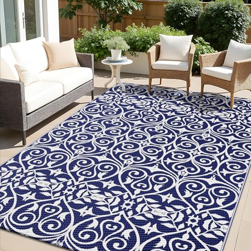 Outdoor Rug 5x8 ft Waterproof Reversible Floral Mat