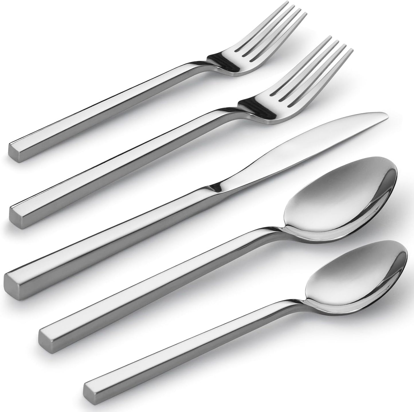 Alata Cube 60-Piece Forged Stainless Steel Flatware Set Cutlery Set, Silverware Set Service for 12, Mirror Finish, Dishwasher Safe