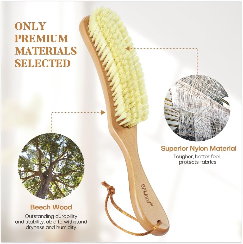 BFWood Clothes Brush - Bristle Lint Brush for Suits, Cashmere, Wool, Velvet, Suede and Pet Hair - Large Beech Wood Handle - Décor Diaries