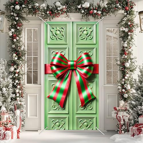 Christmas Door Cover Green Red 35x71 Inch Polyester