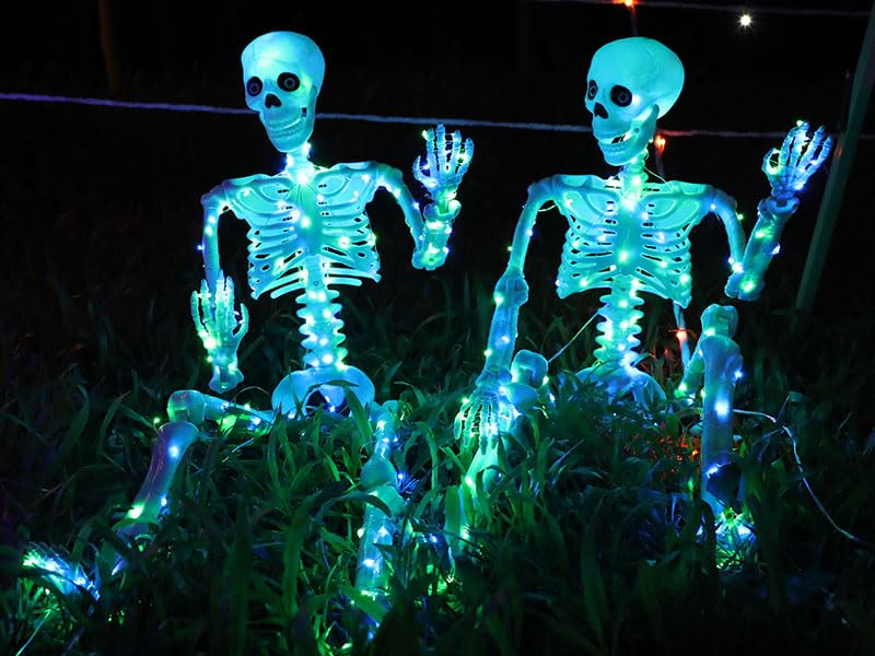 Blue and Green Light up Skeletons Halloween Decor (Blue&Green Light)