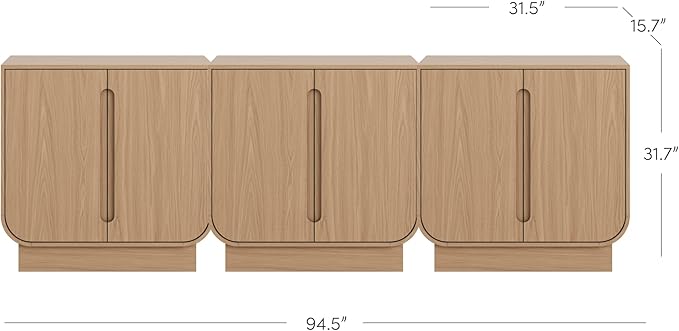 Nathan James Joey Mid Century Modern Storage Cabinet, Arched Accent Cabinet with Rounded Bottom Edges and Integrated Door Pull Cutouts, Raw Oak Set of 3