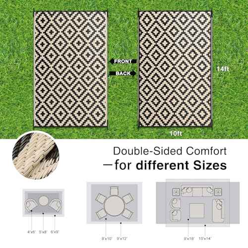 Outdoor Rug 10x14 ft Waterproof Reversible Mat